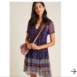 Anthropologie Maeve Morning Glory Layered Boho Printed Tunic Dress